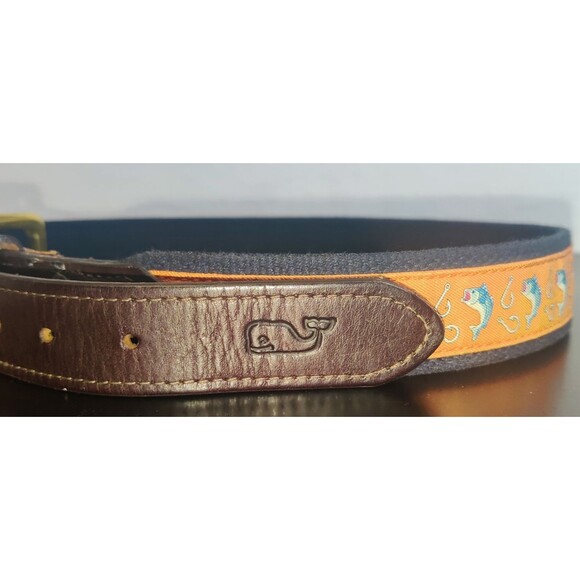 Vineyard Vines Orange Fish Canvas and Leather Tipped Men's belt Size 36 - Picture 5 of 16